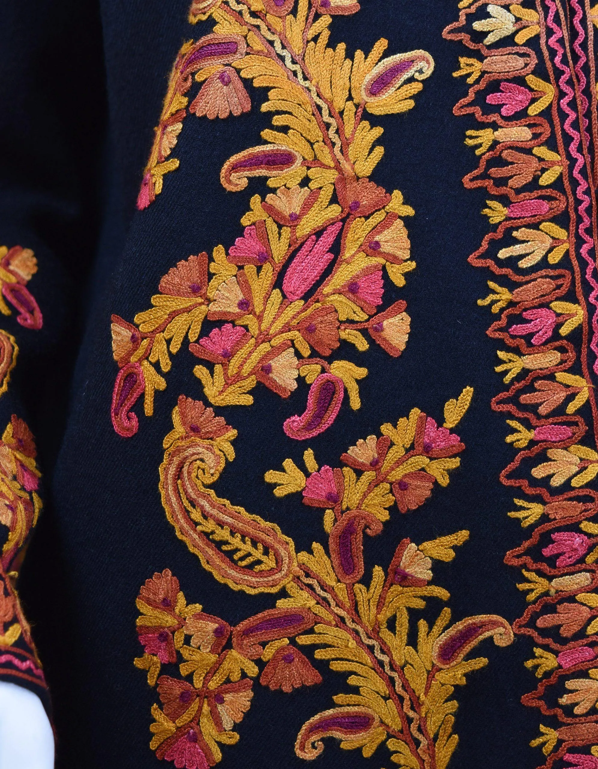 Larisa Black Jacket Dinner Cashmere Evening Dress Coat Paisley Hand Embroidered Kashmir