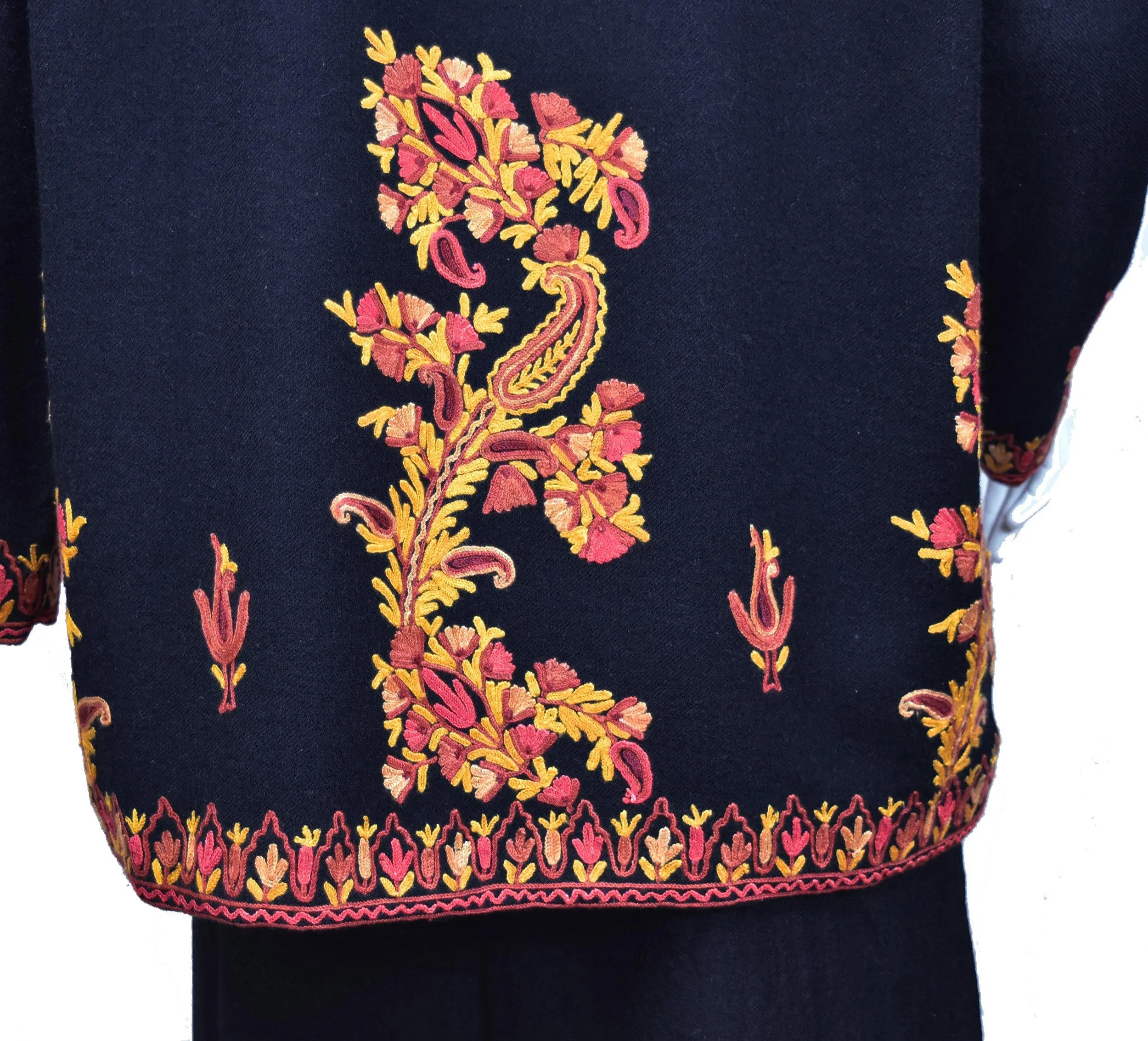 Larisa Black Jacket Dinner Cashmere Evening Dress Coat Paisley Hand Embroidered Kashmir
