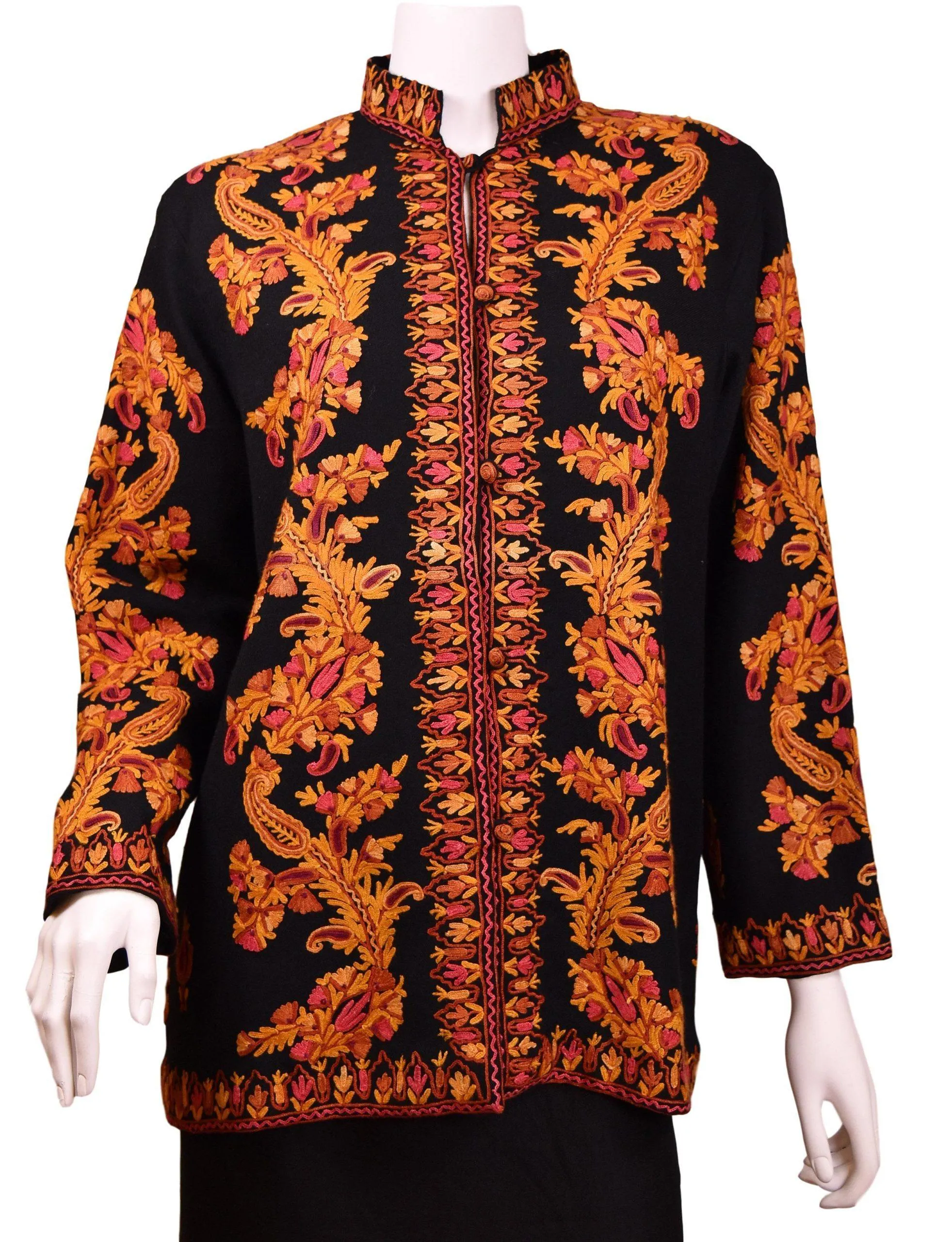 Larisa Black Jacket Dinner Cashmere Evening Dress Coat Paisley Hand Embroidered Kashmir