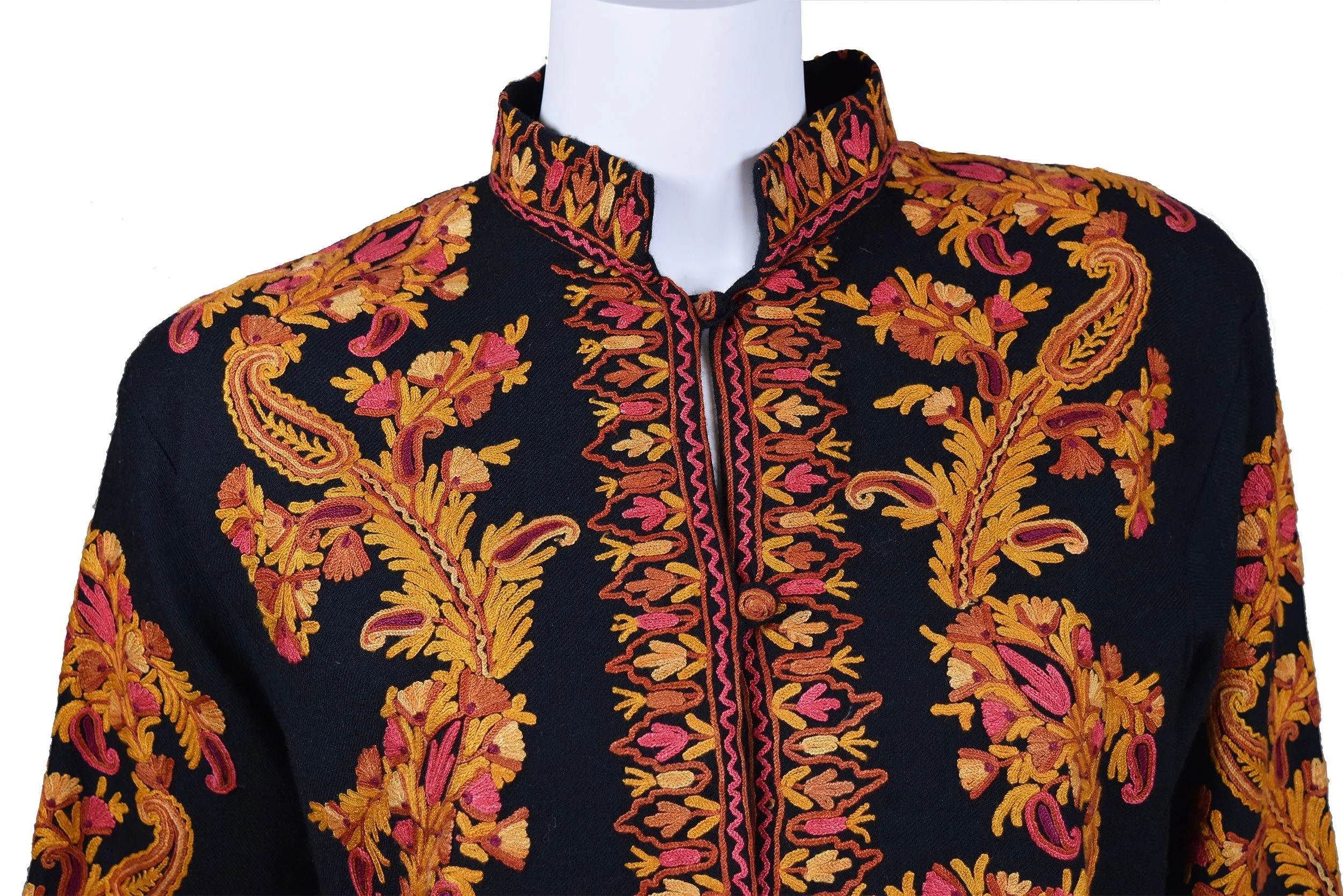 Larisa Black Jacket Dinner Cashmere Evening Dress Coat Paisley Hand Embroidered Kashmir