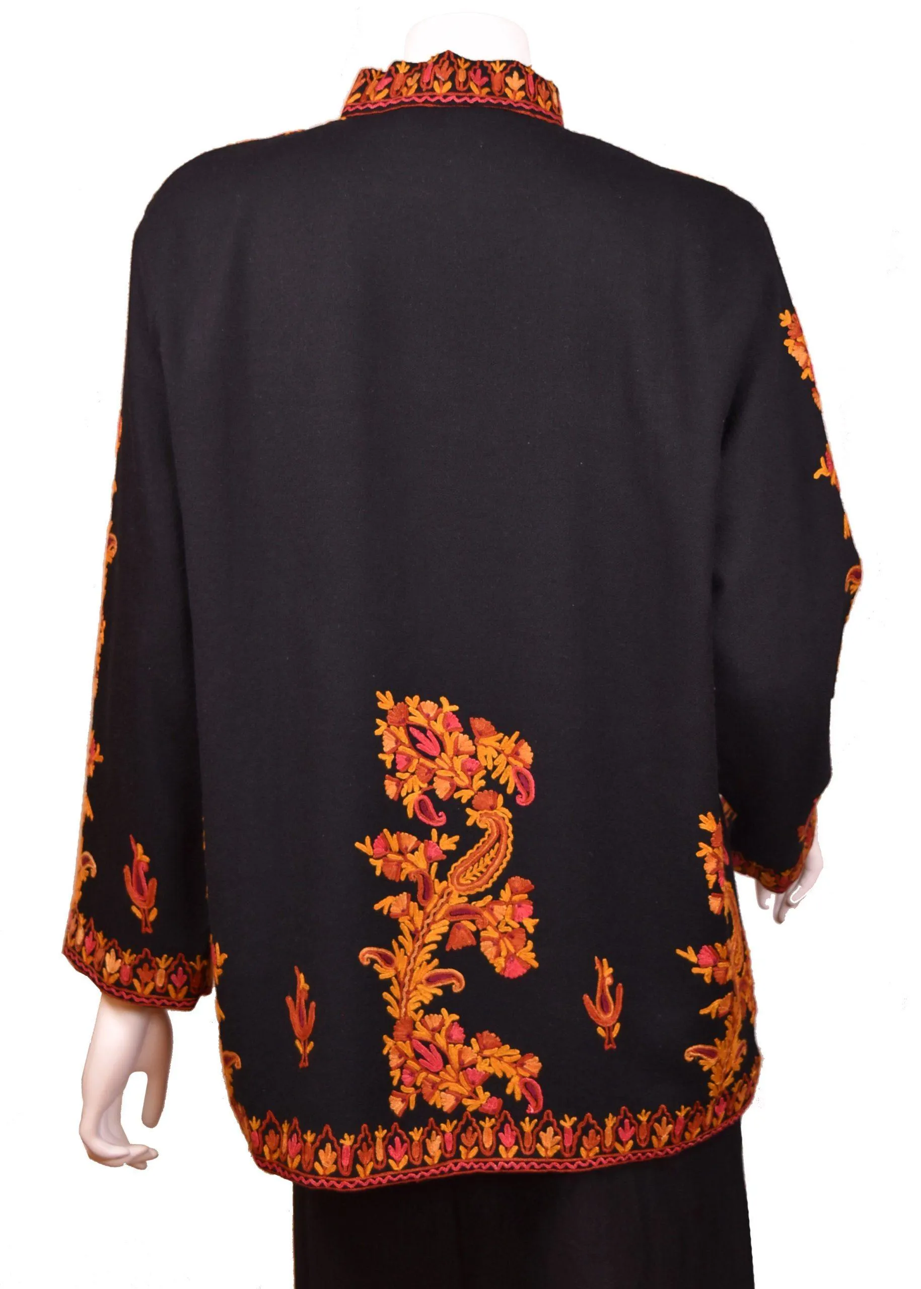 Larisa Black Jacket Dinner Cashmere Evening Dress Coat Paisley Hand Embroidered Kashmir