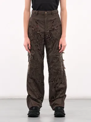 Laser-Slashed Petal Trousers (T06-BROWN-BURGUNDY)