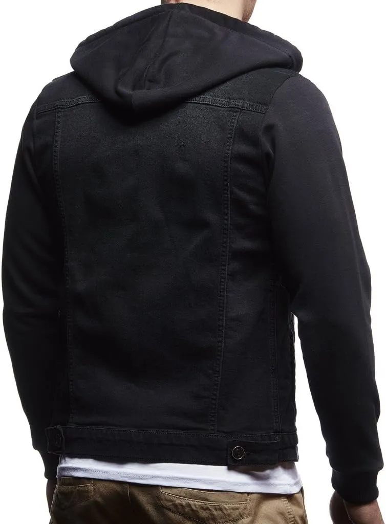 Leif Nelson Men's Sweat Jacket | Vintage Denim Jacket for Men | Slim-Fit Long Sleeve Hooded Denim Jacket