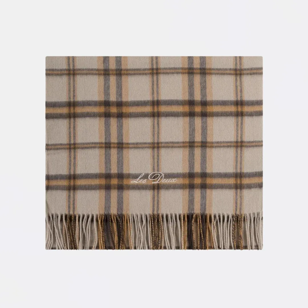 Les Deux Check Wool Scarf (Dark Sand   Coffee Brown)