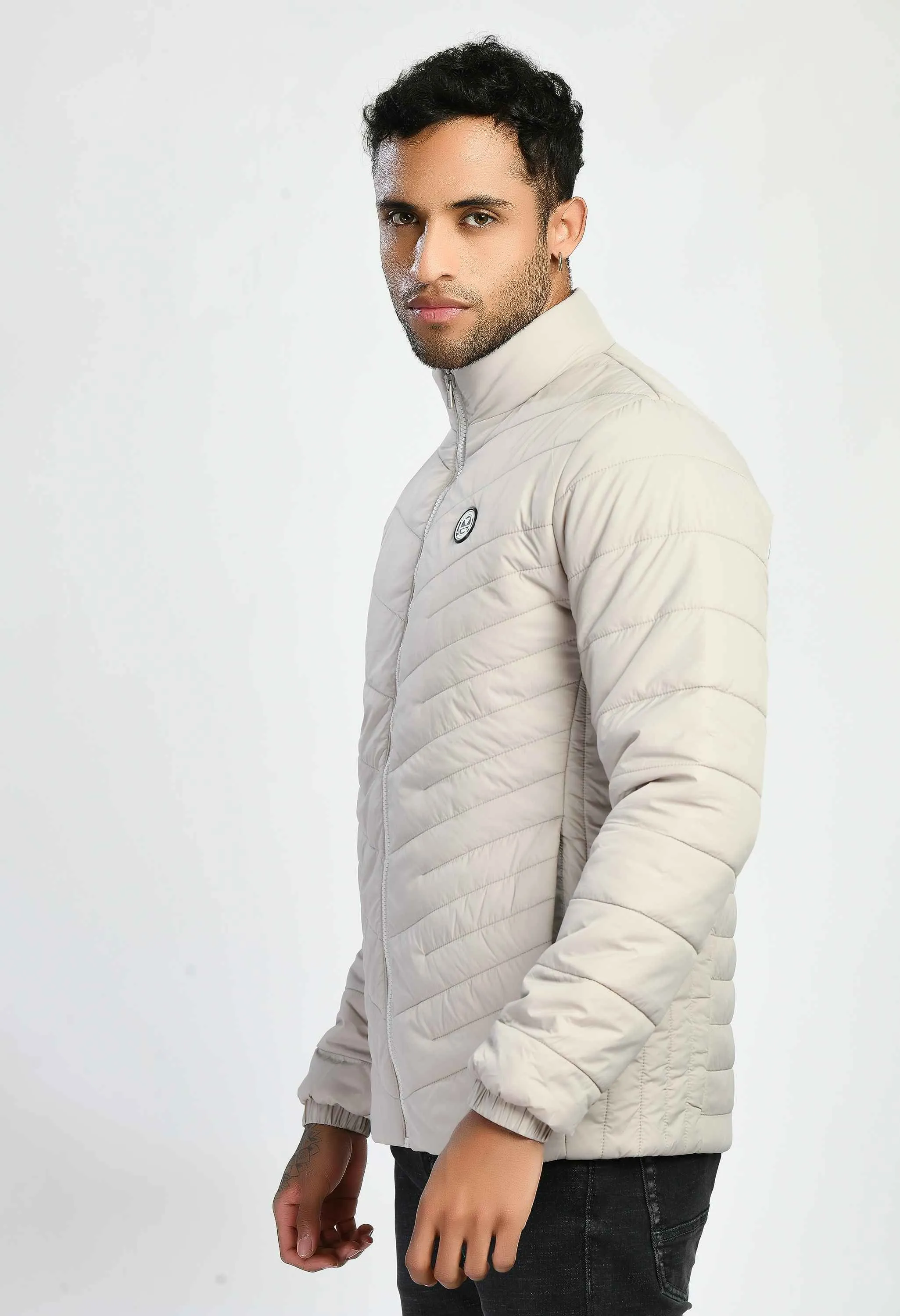 Light Gray Quilted Bomber Jacket