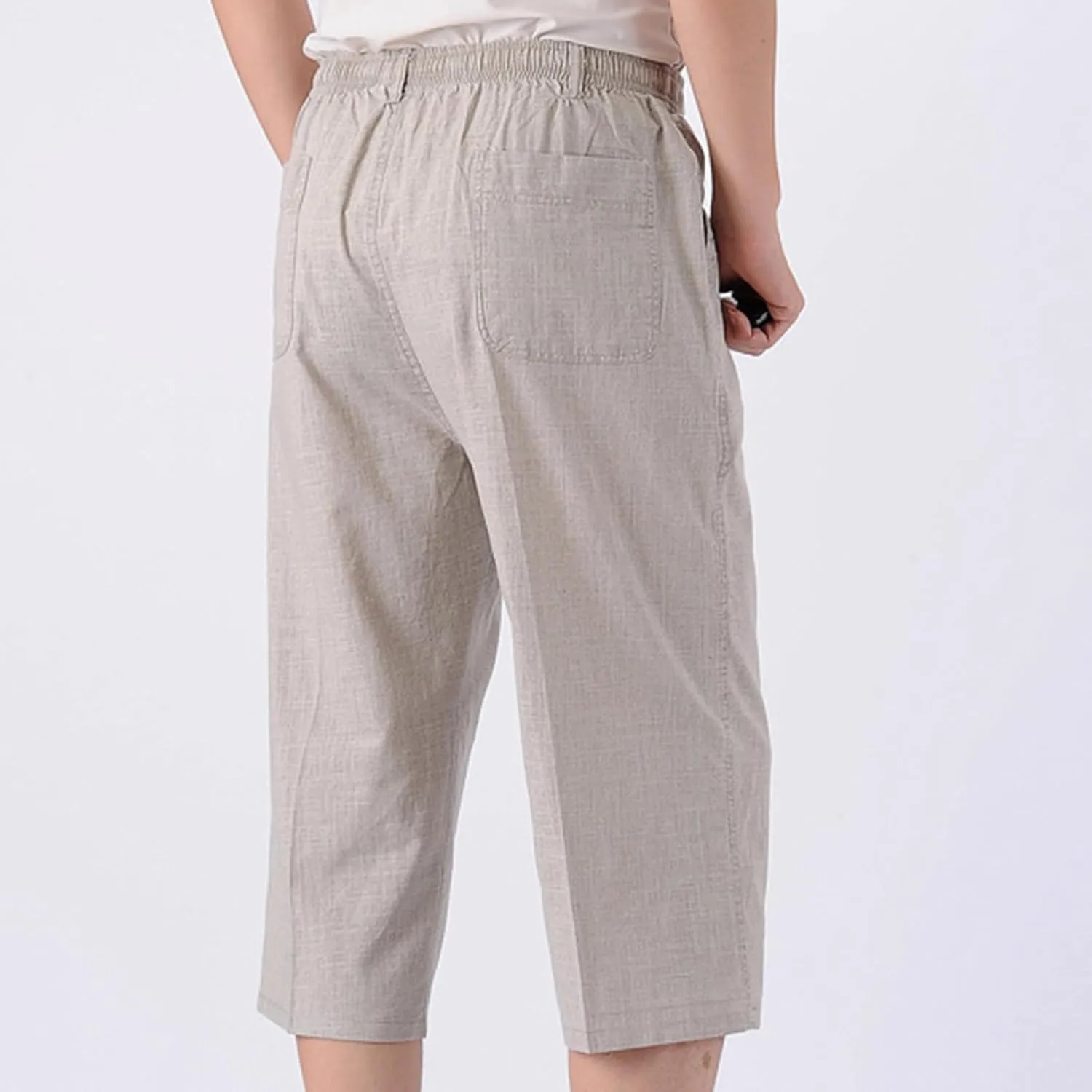 Linen Pants Mens Casual Pants Relaxed-Fit Beach Pants Summer Yoga Pants Drawstring Elastic Waist Pants