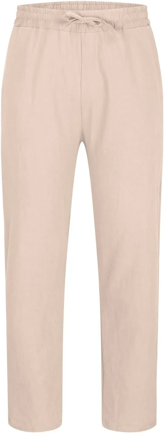 Linen Pants Mens Casual Pants Relaxed-Fit Beach Trousers Summer Yoga Pants Soft Elastic Waist Pants