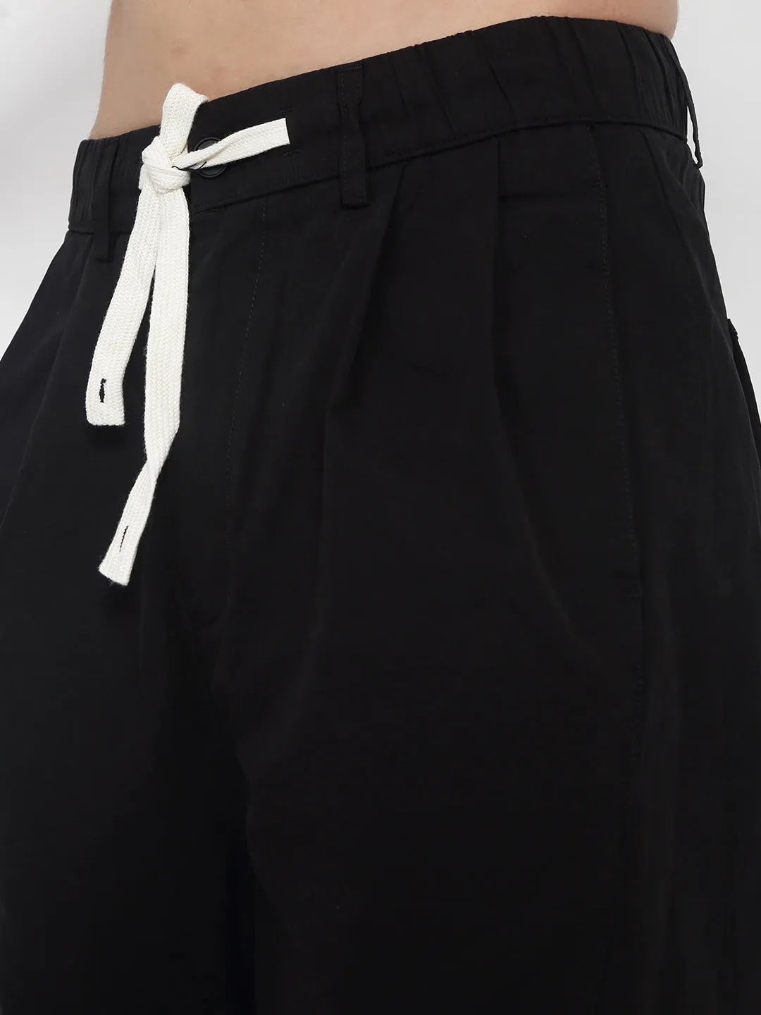 Men Black Relaxed Fit Korean Trousers