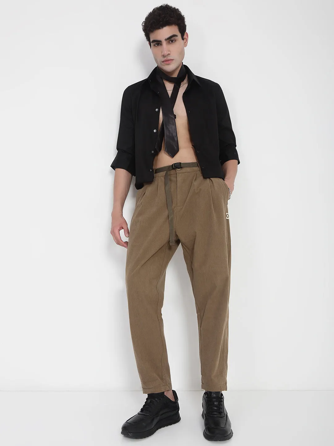 Men Brown Corduroy Relaxed Fit Trousers
