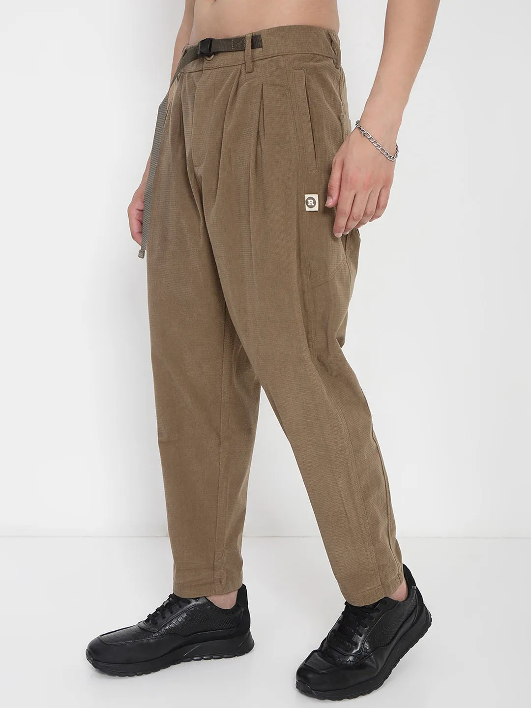 Men Brown Corduroy Relaxed Fit Trousers