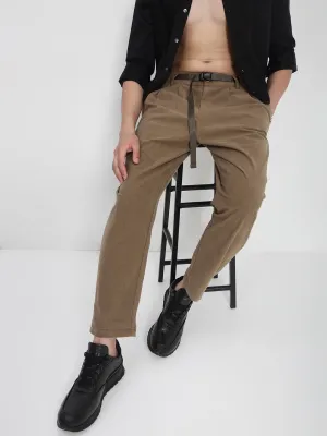 Men Brown Corduroy Relaxed Fit Trousers