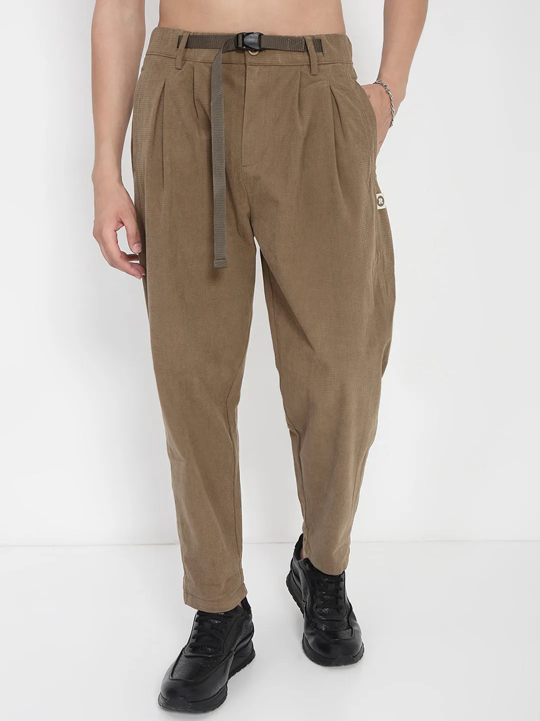 Men Brown Corduroy Relaxed Fit Trousers
