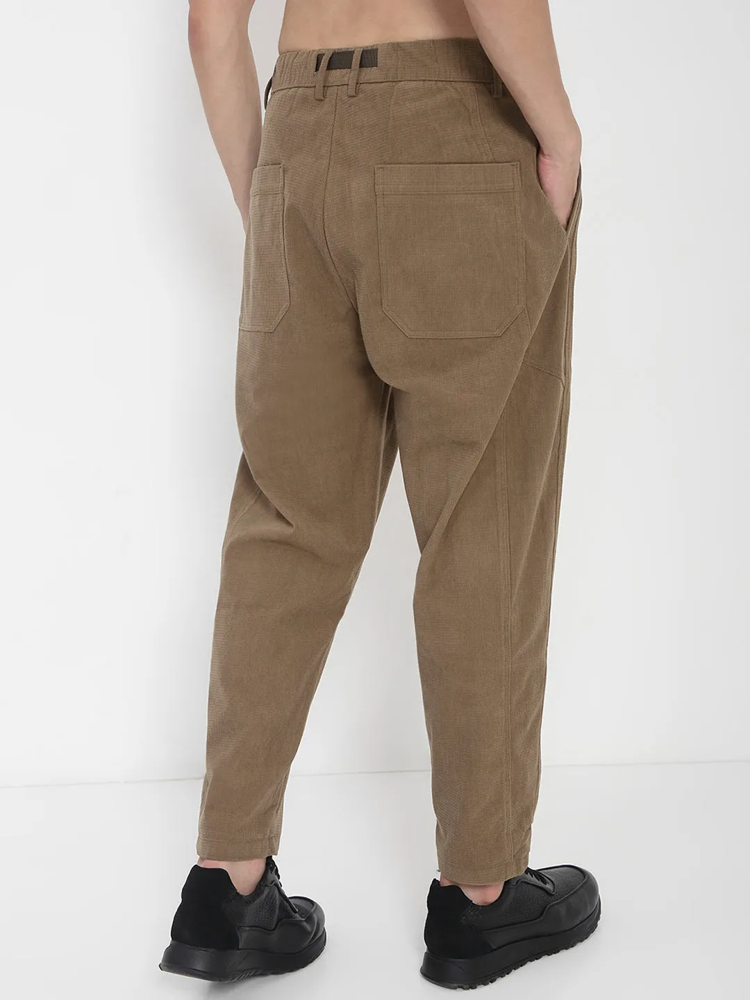 Men Brown Corduroy Relaxed Fit Trousers