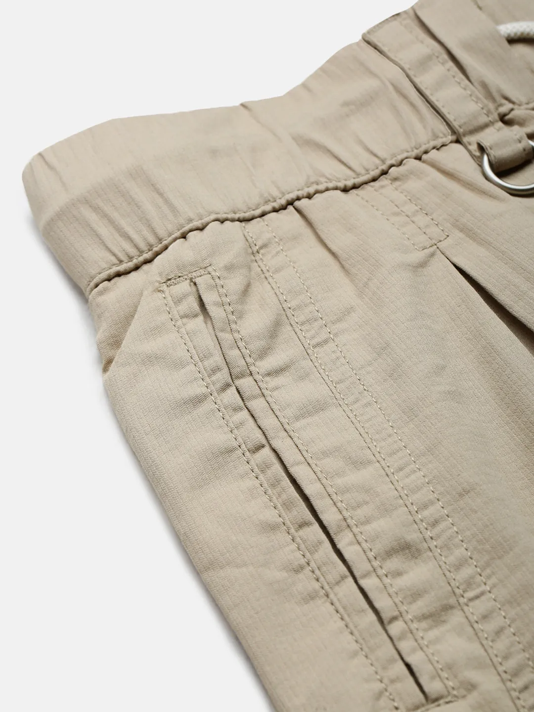 Men Cotton Beige Relaxed Fit Trousers