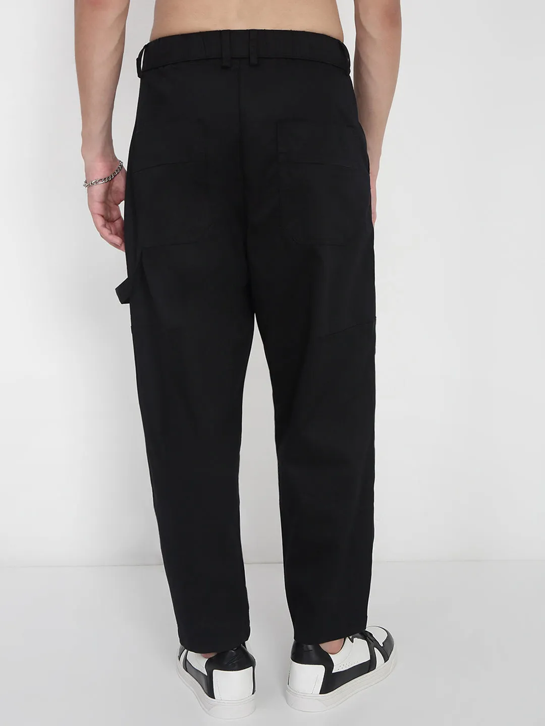 Men Cotton Black Relaxed Fit Trousers