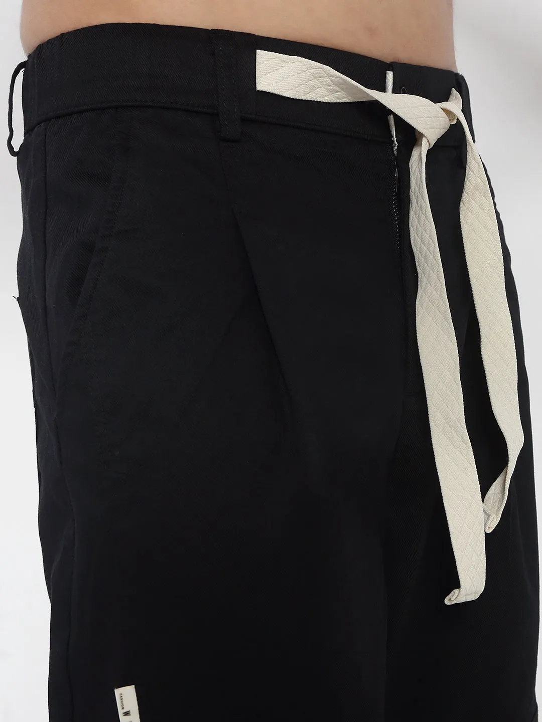 Men Cotton Black Relaxed Fit Trousers