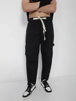 Men Cotton Black Relaxed Fit Trousers