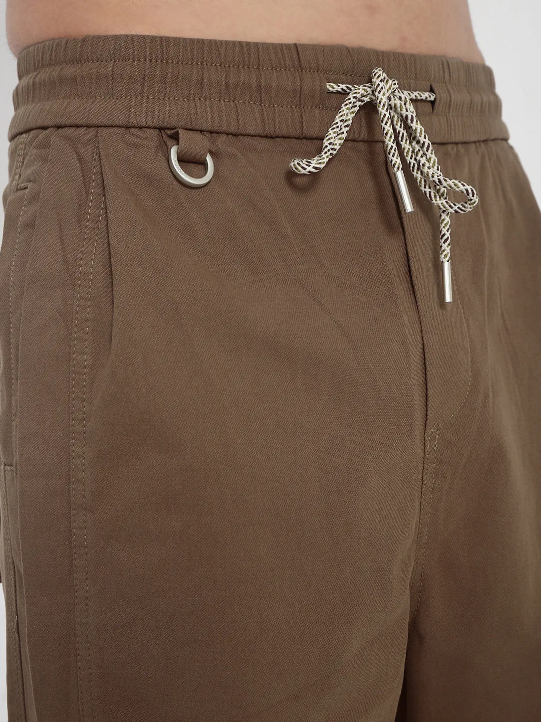 Men Cotton Brown Relaxed Fit Trousers