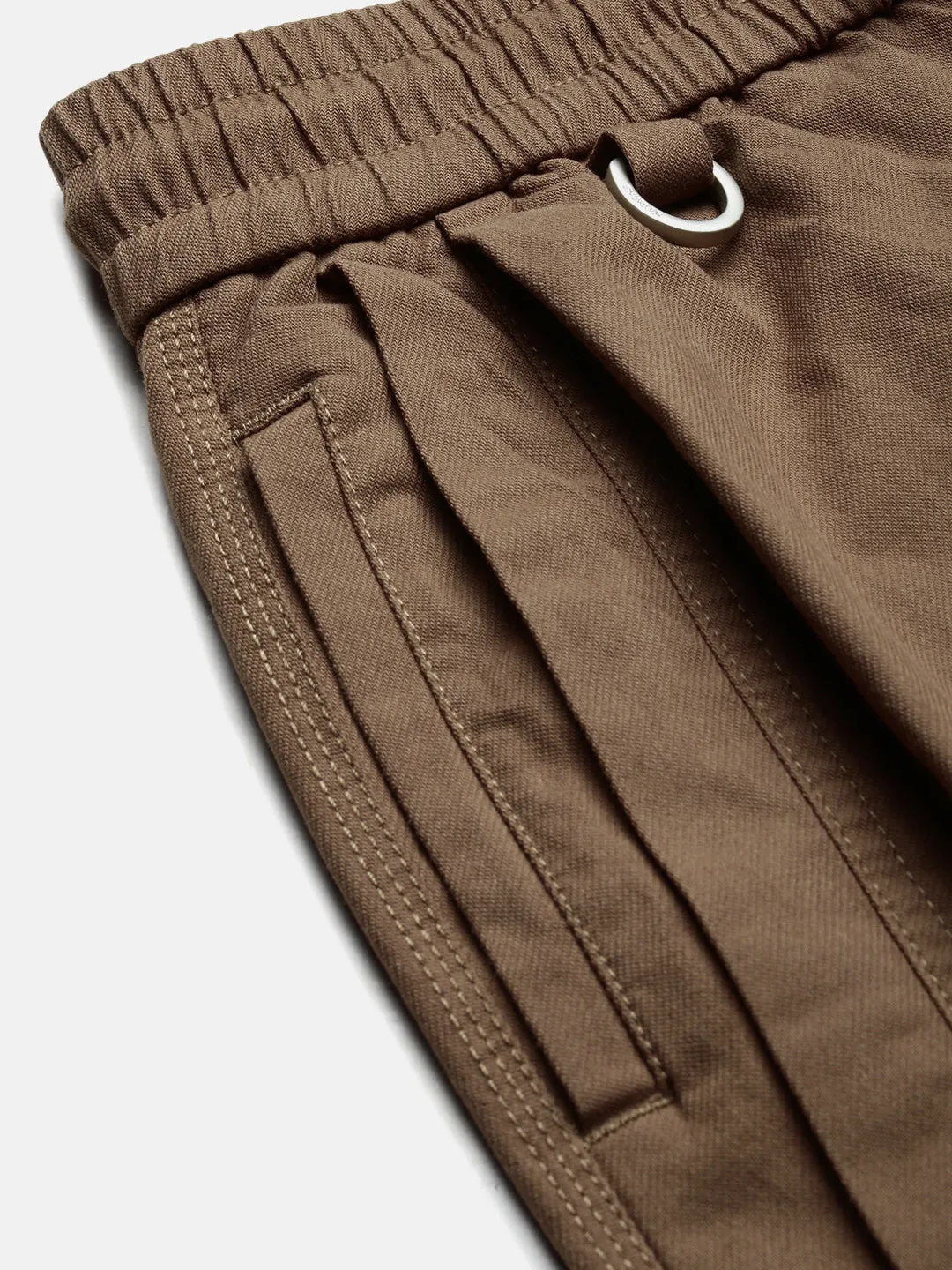Men Cotton Brown Relaxed Fit Trousers