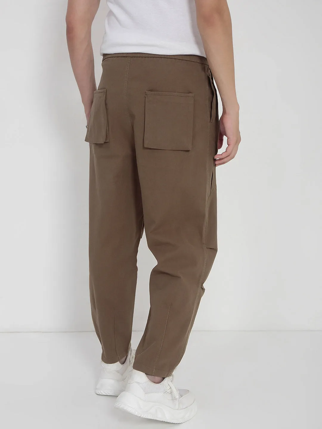 Men Cotton Brown Relaxed Fit Trousers