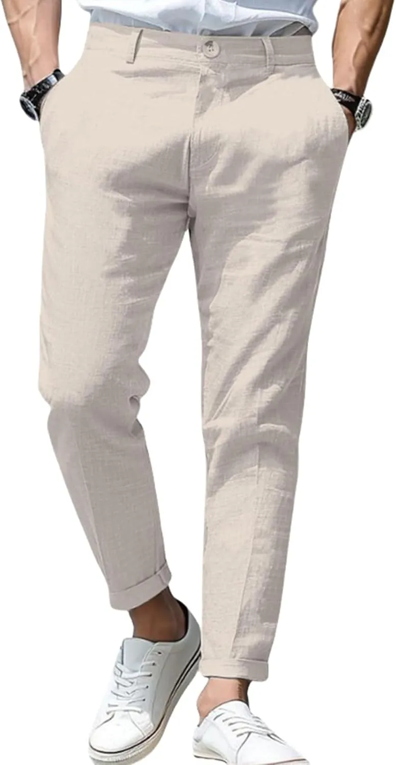 Mens Casual Dress Pants Slim Fit Stretch Flat Front Tapered Dress Pants Business Comfortable Stylish Golf Suit Pants