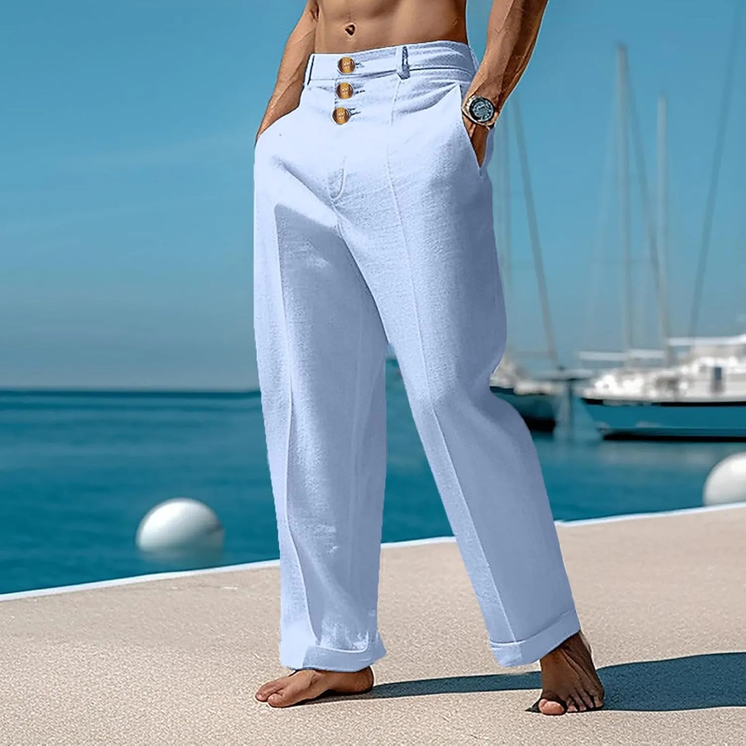Mens Casual Pants Summer Trendy Relaxed Fit Lightweight Comfy Beach Pant Lounge Vacation Travel Leisure Trousers 2025