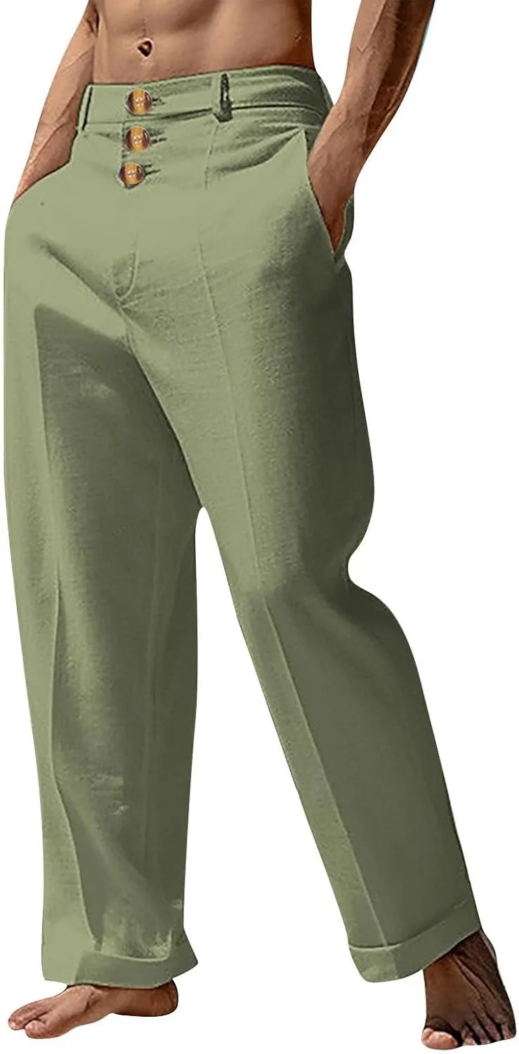 Mens Casual Pants Summer Trendy Relaxed Fit Lightweight Comfy Beach Pant Lounge Vacation Travel Leisure Trousers 2025