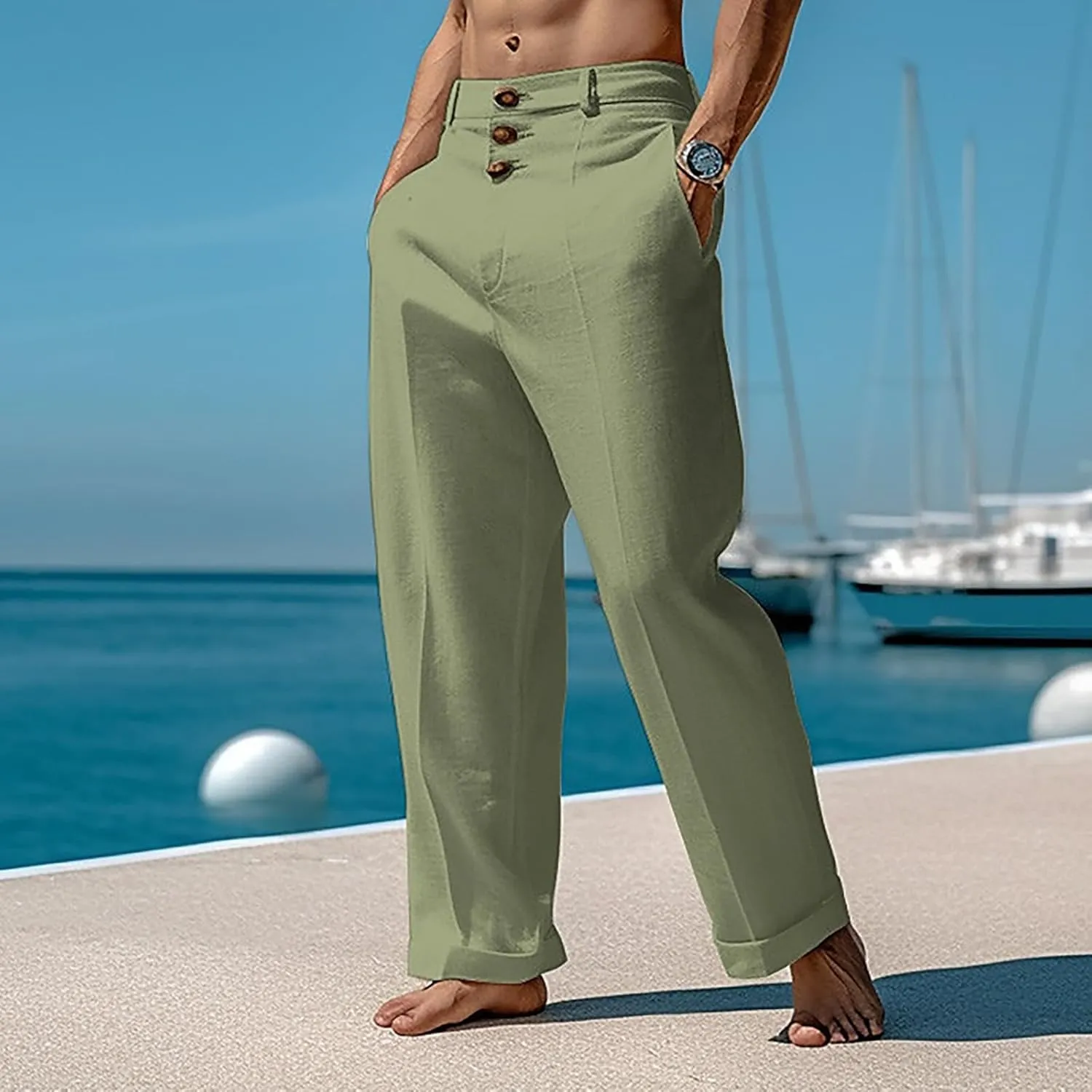 Mens Casual Pants Summer Trendy Relaxed Fit Lightweight Comfy Beach Pant Lounge Vacation Travel Leisure Trousers 2025