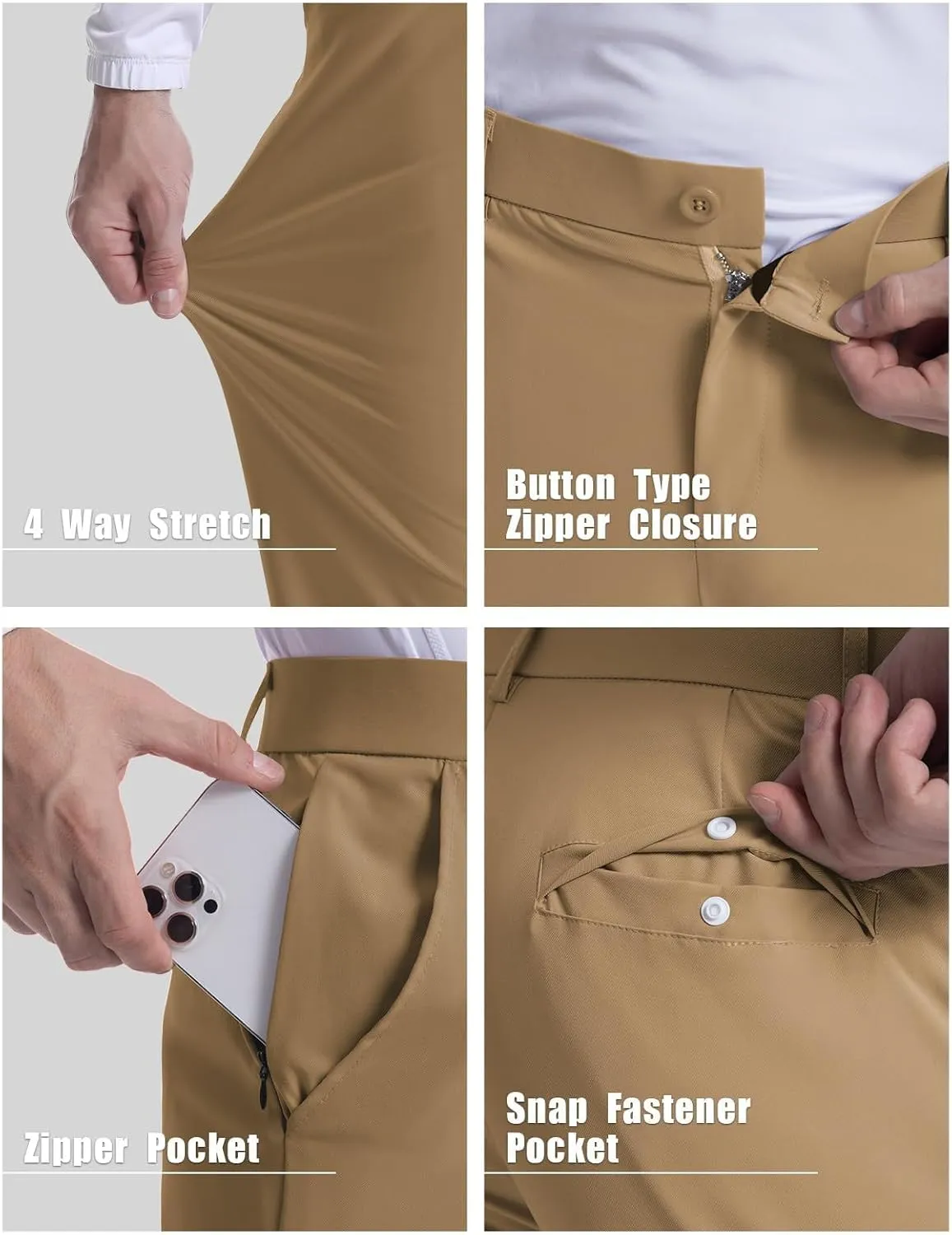 Mens Golf Pants Jogging Pants with Pockets Stretch Waist Slim Fit Tapered Classic Fit Golf Pants