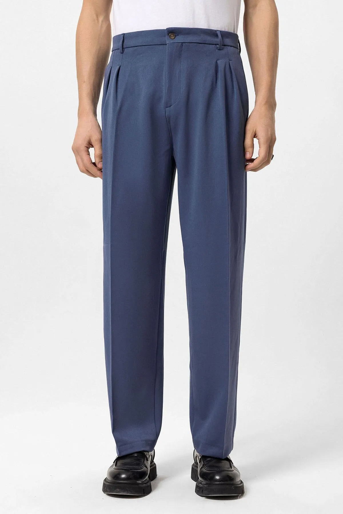 Men's Indigo High Waist Pleated Comfortable Fit  Trousers - Wessi