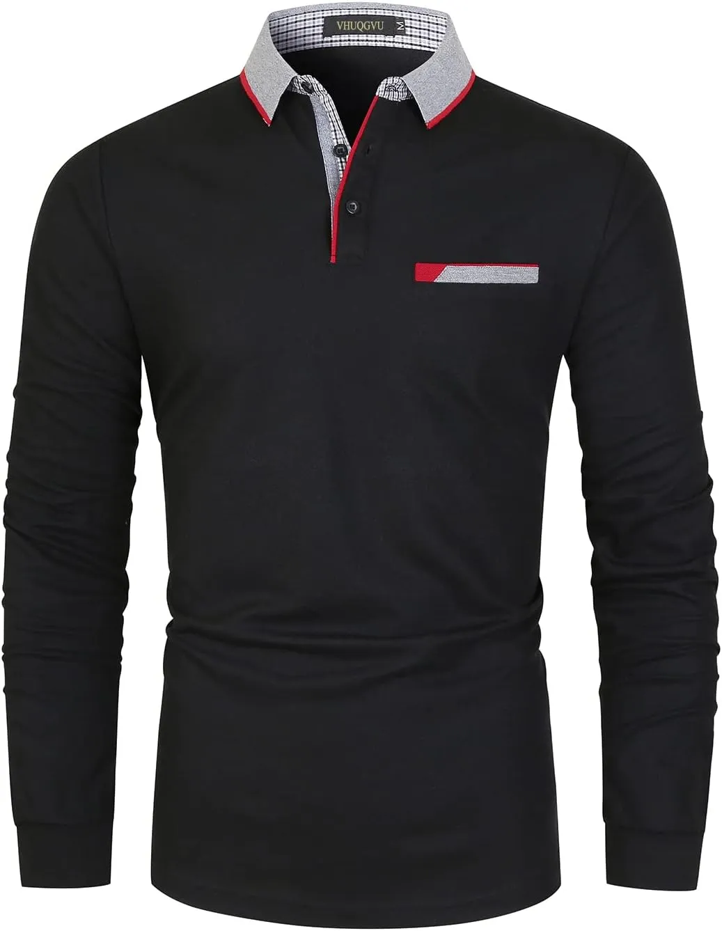 Mens Long Sleeve Polo Shirt Basic Slim Fit Long Sleeve Polo Men's Cotton Polo Shirts with Pocket Golf Shirts Men