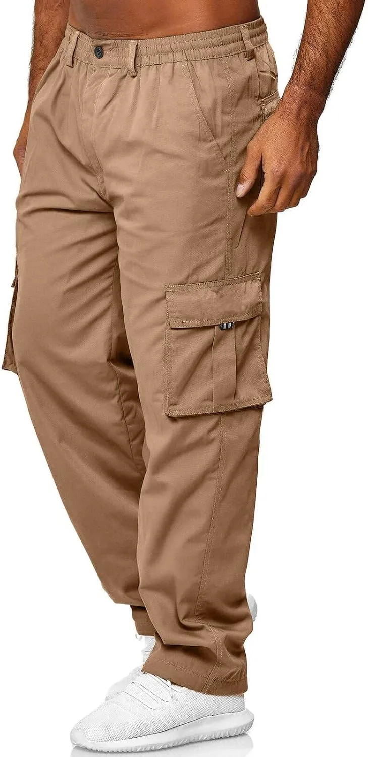 Men's Pant Casual Plus Size Joggers Gym Sweatpant Pockets Elasticated Stretch Waist Cargo Combat Work Pant