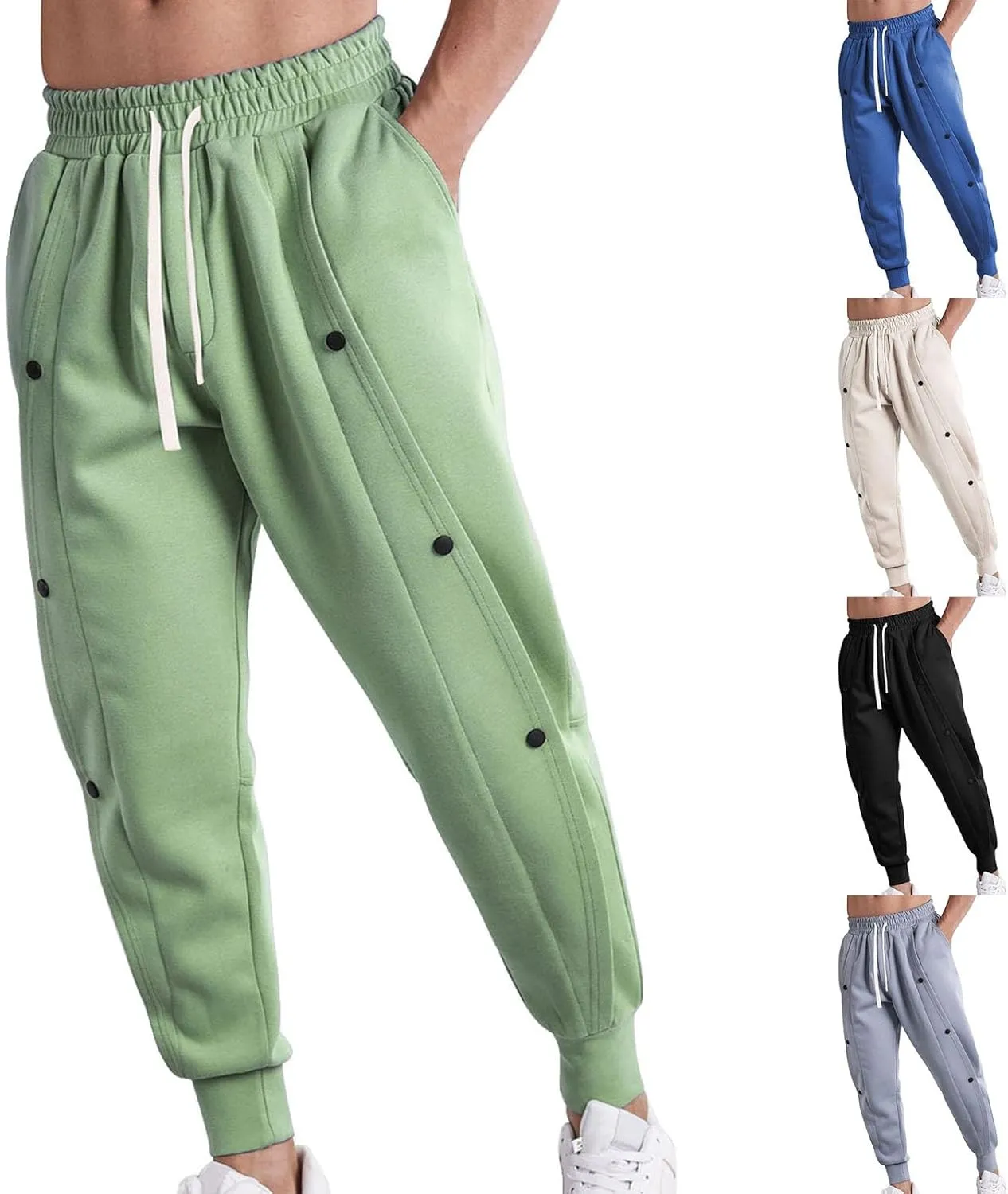 Mens Spring New Sweatpants Solid Color Drawstring Fashion Button Design Tapered Pant Tactical Holiday Outdoor Casual Trousers