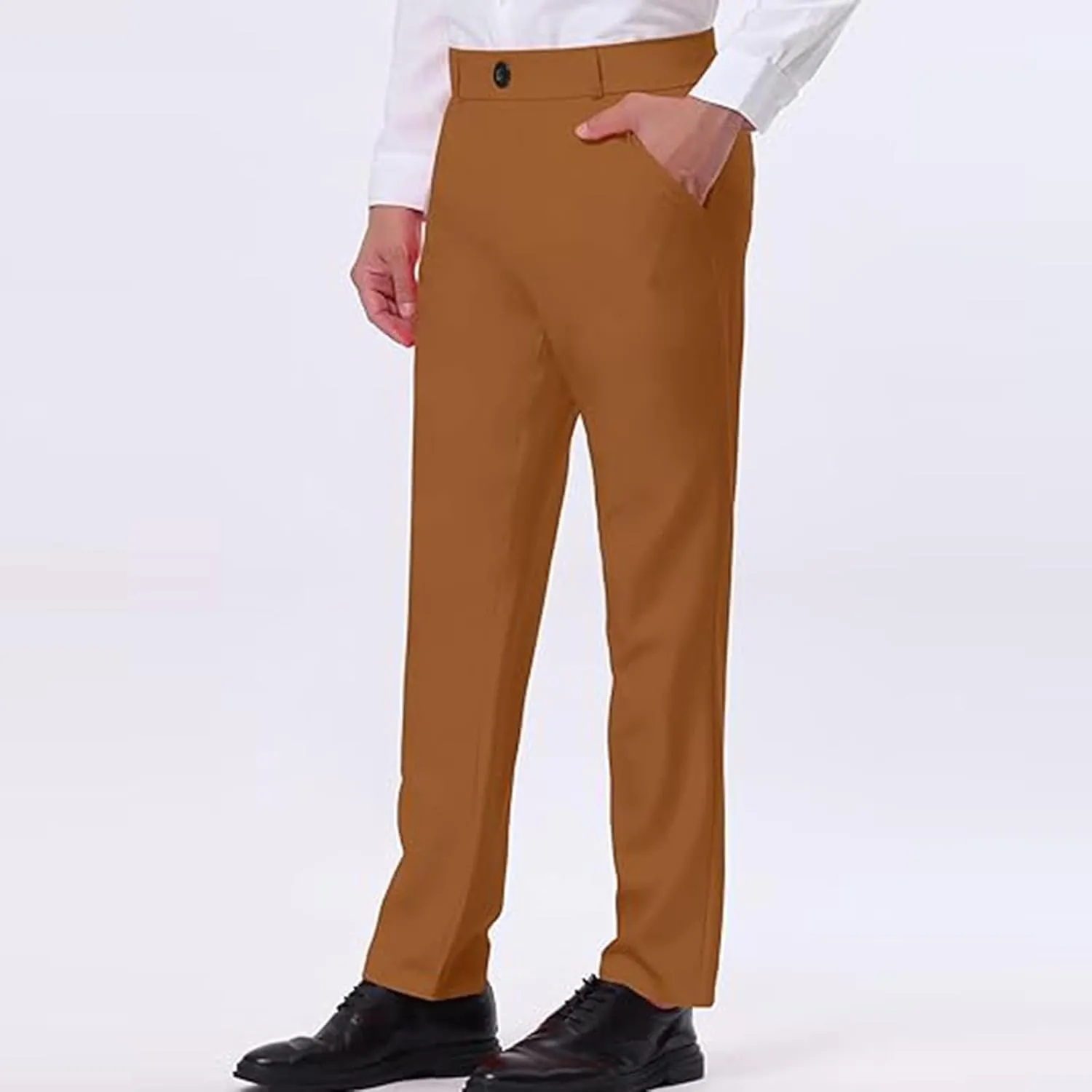 Mens Straight Leg Dress Pants Relaxed Fit Casual Business Office Work Suit Pant Expandable Waist Flat Front Trousers