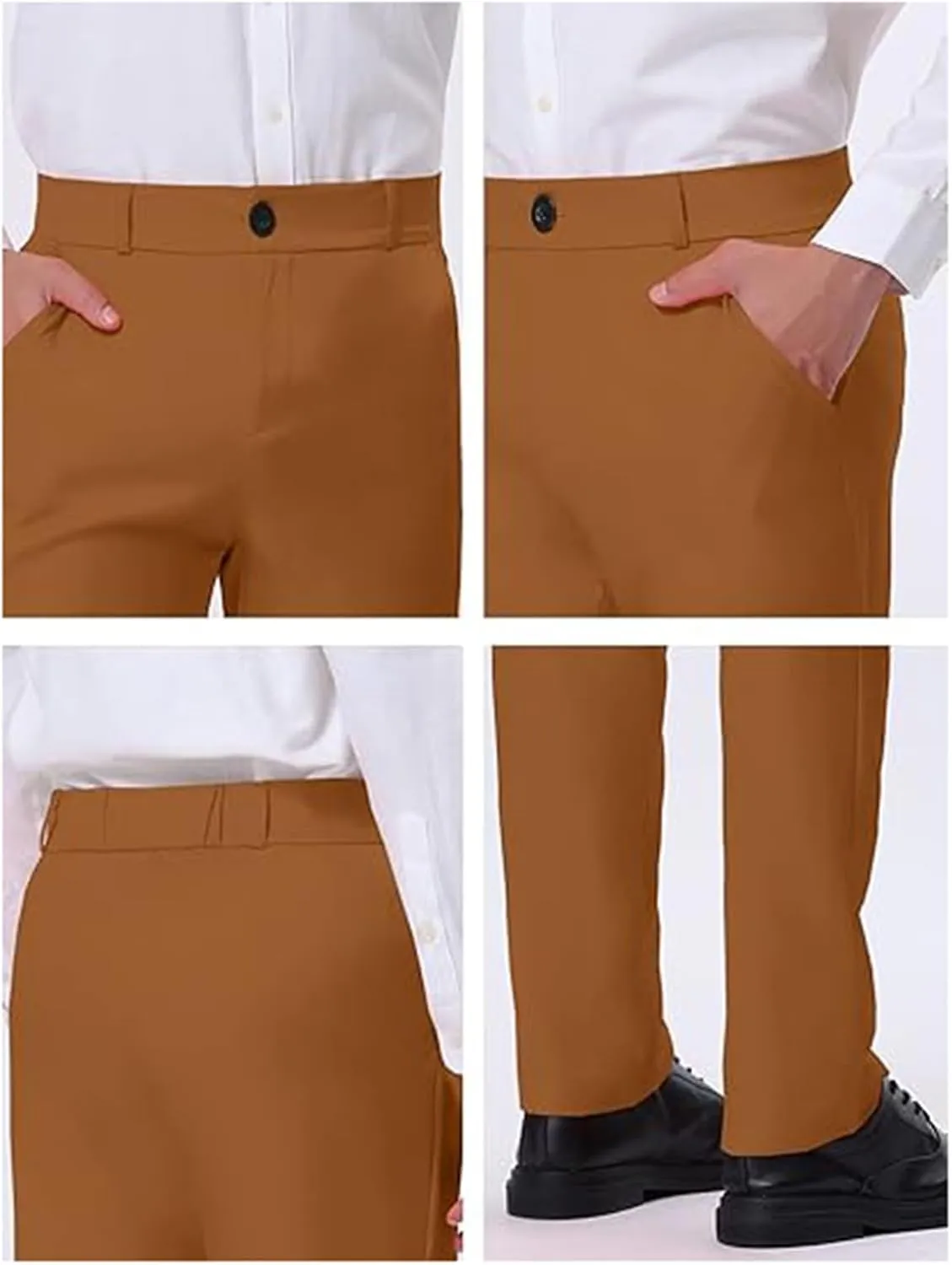 Mens Straight Leg Dress Pants Relaxed Fit Casual Business Office Work Suit Pant Expandable Waist Flat Front Trousers