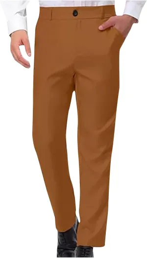 Mens Straight Leg Dress Pants Relaxed Fit Casual Business Office Work Suit Pant Expandable Waist Flat Front Trousers