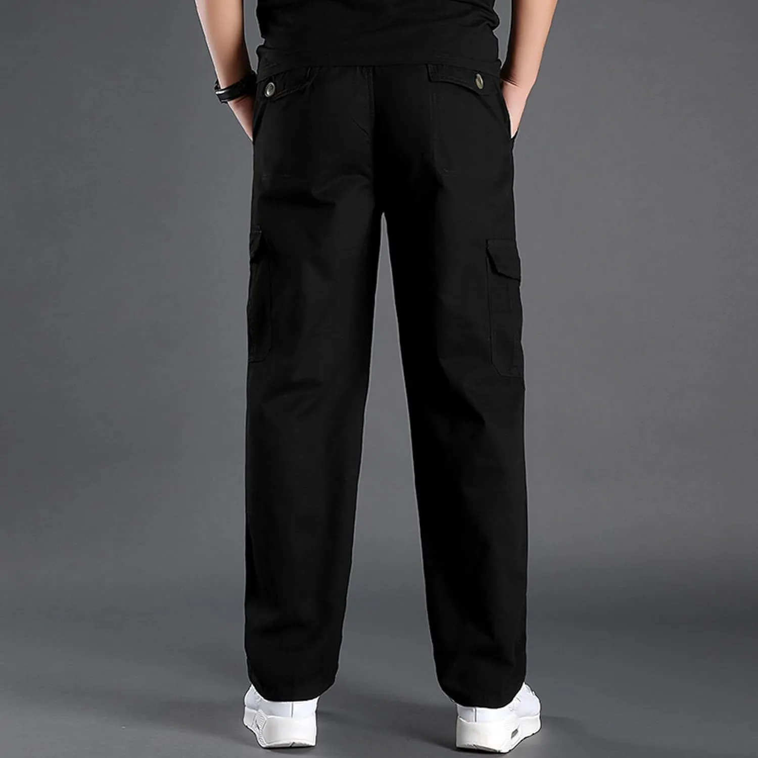 Mens Sweatpants with Pockets Big and Tall Trousers Men's Drawstring Waist Zipper Hem Corduroy Cargo Pants Men's Casual