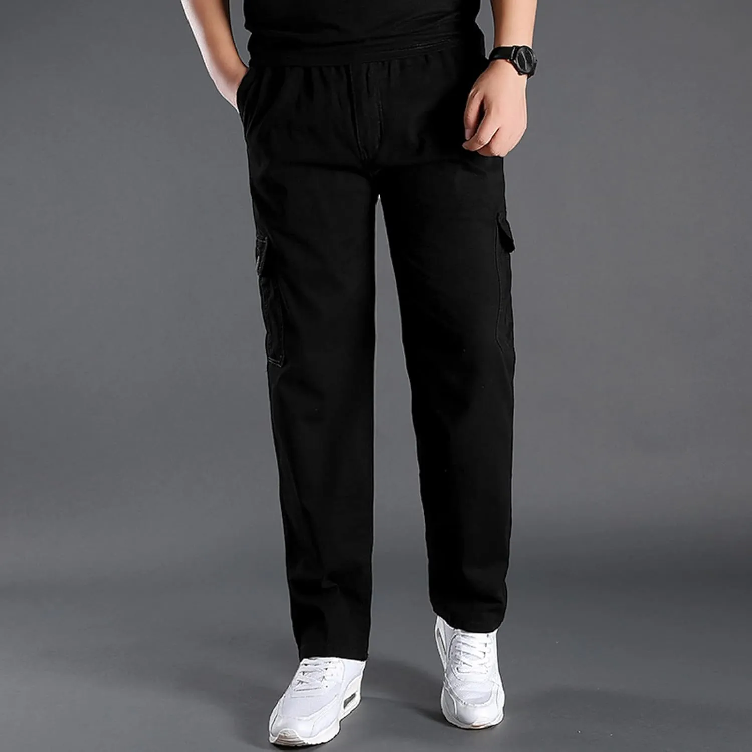 Mens Sweatpants with Pockets Big and Tall Trousers Men's Drawstring Waist Zipper Hem Corduroy Cargo Pants Men's Casual