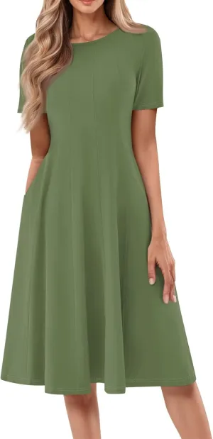 Modest Dresses for Women,2025 Spring Summer Short Sleeve Crewneck Easter Dress,Elegant Vacation Beach Sundress