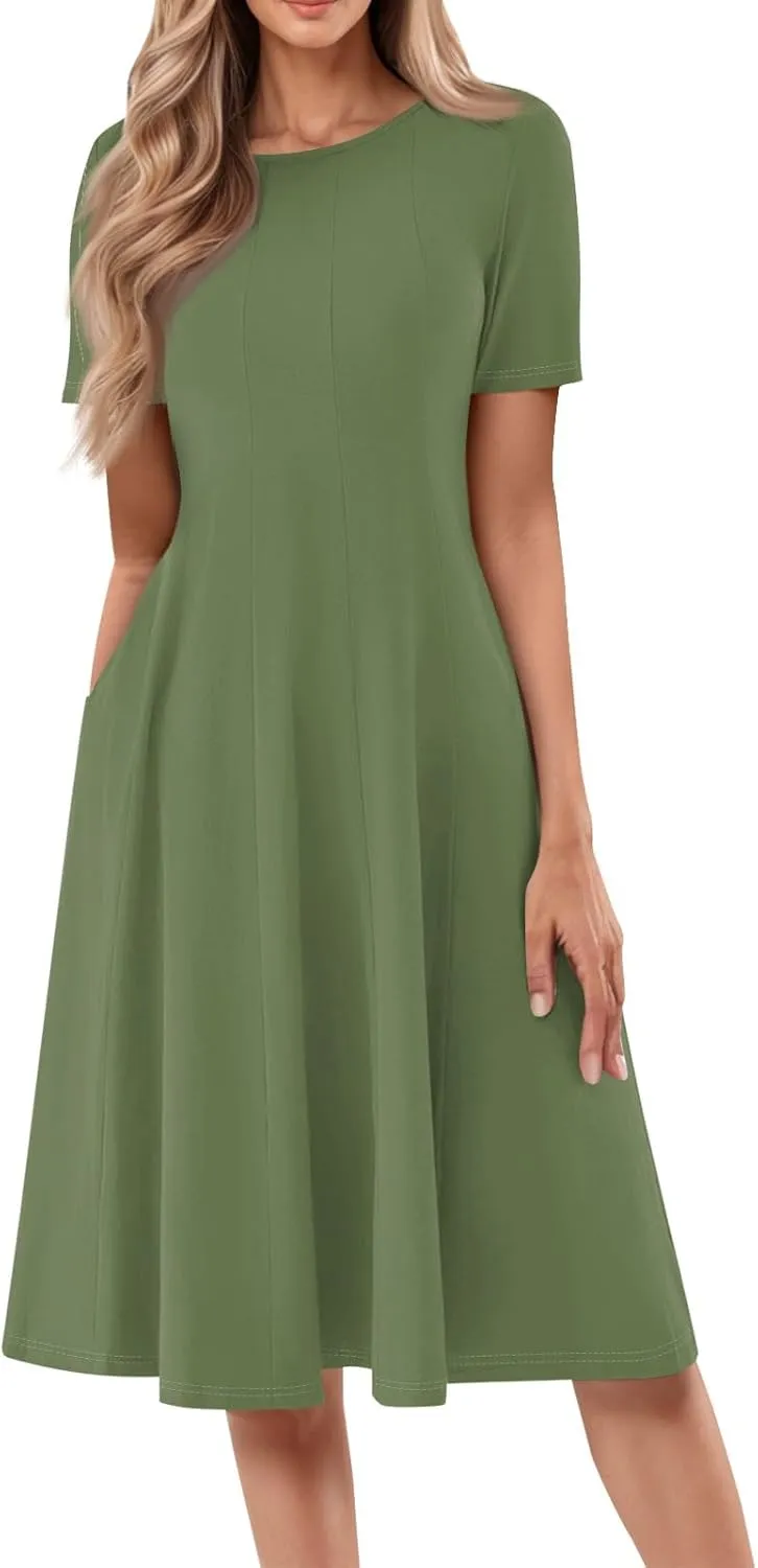 Modest Dresses for Women,2025 Spring Summer Short Sleeve Crewneck Easter Dress,Elegant Vacation Beach Sundress