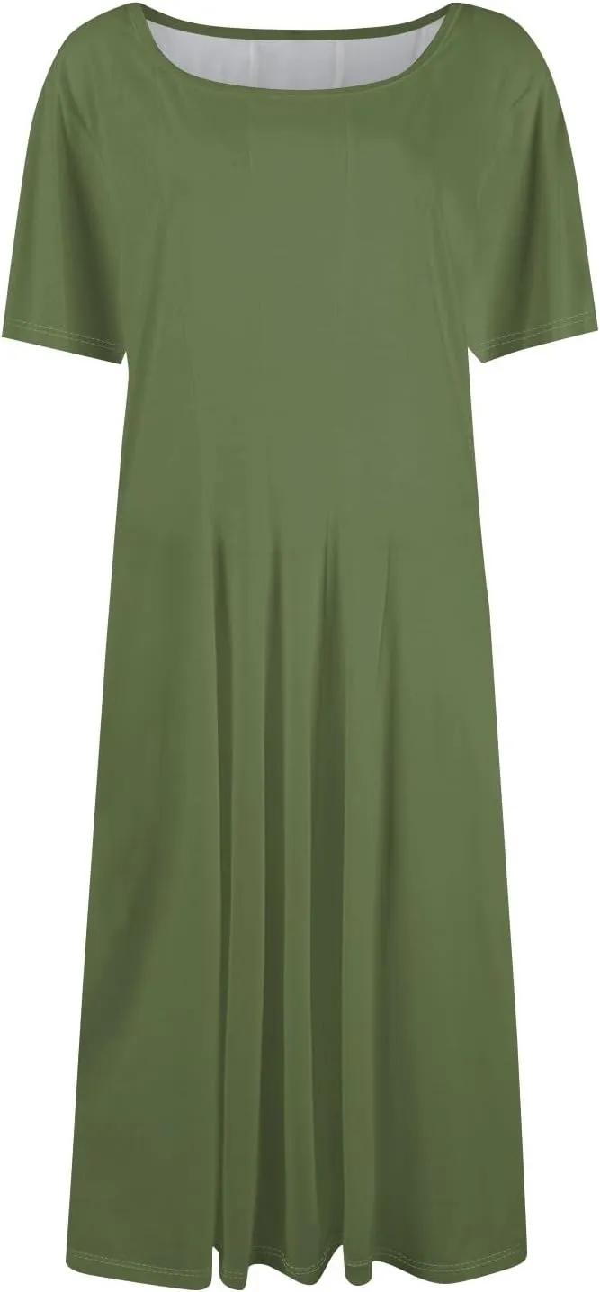 Modest Dresses for Women,2025 Spring Summer Short Sleeve Crewneck Easter Dress,Elegant Vacation Beach Sundress