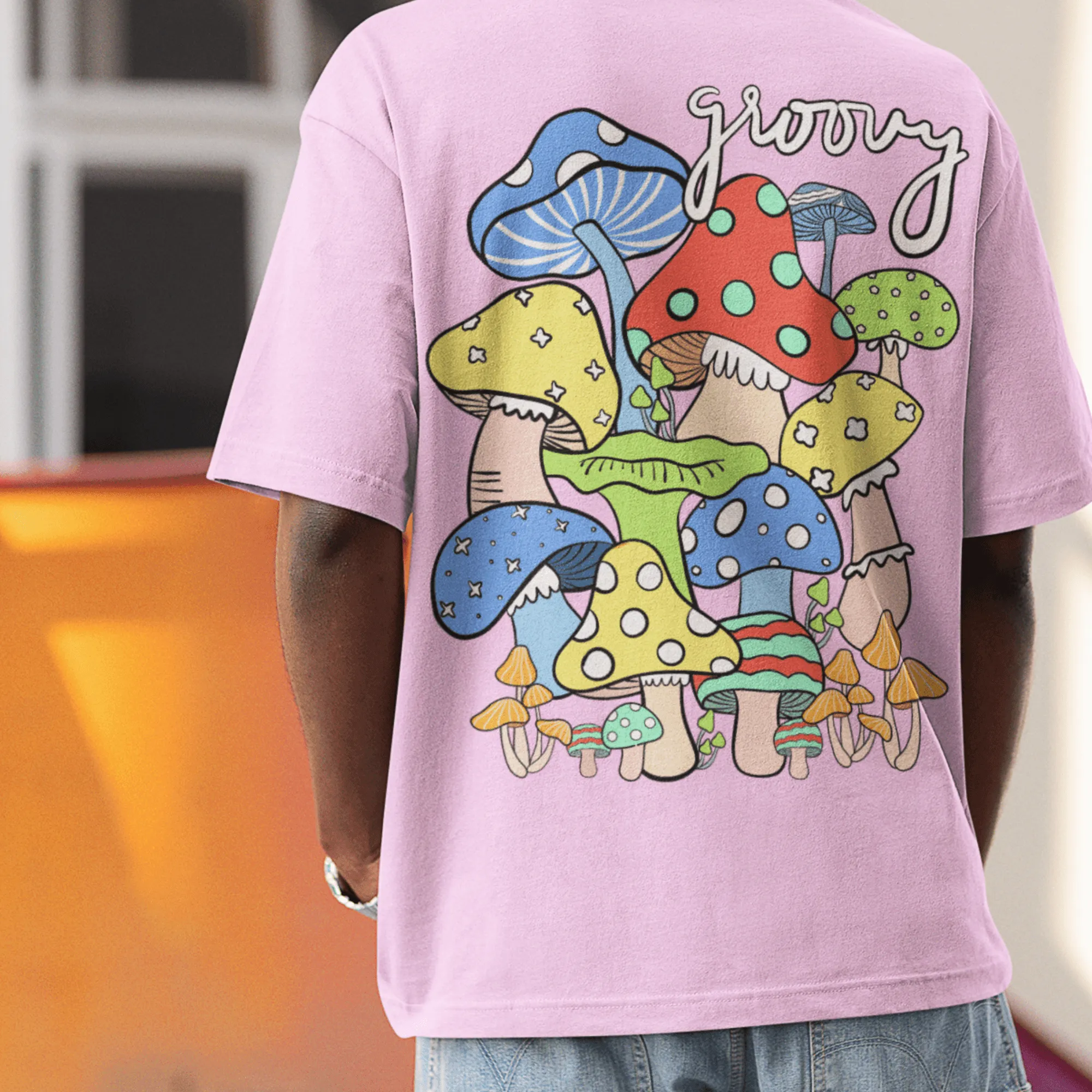 Mushroom Printed Back Oversized Unisex T-shirts