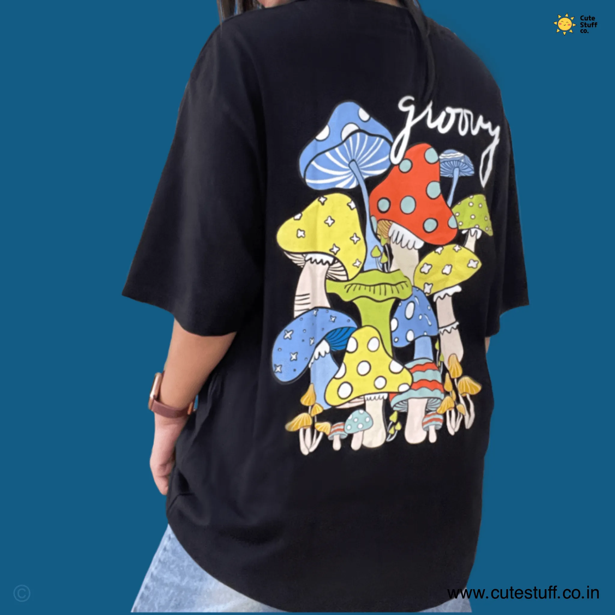 Mushroom Printed Back Oversized Unisex T-shirts