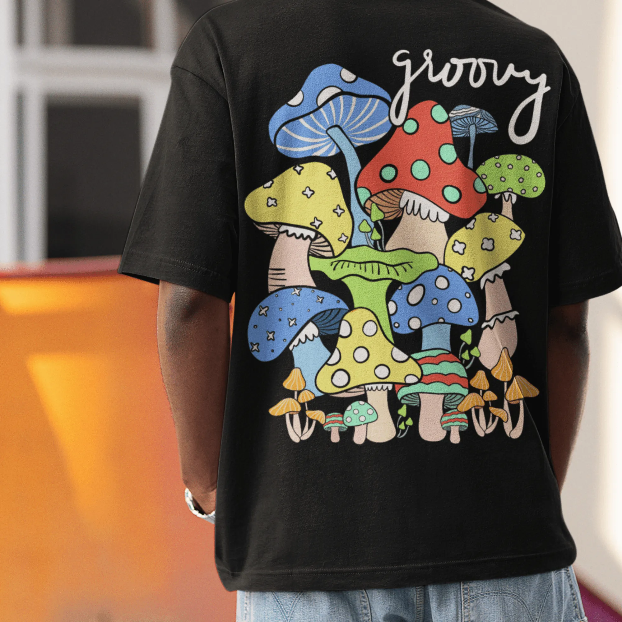 Mushroom Printed Back Oversized Unisex T-shirts