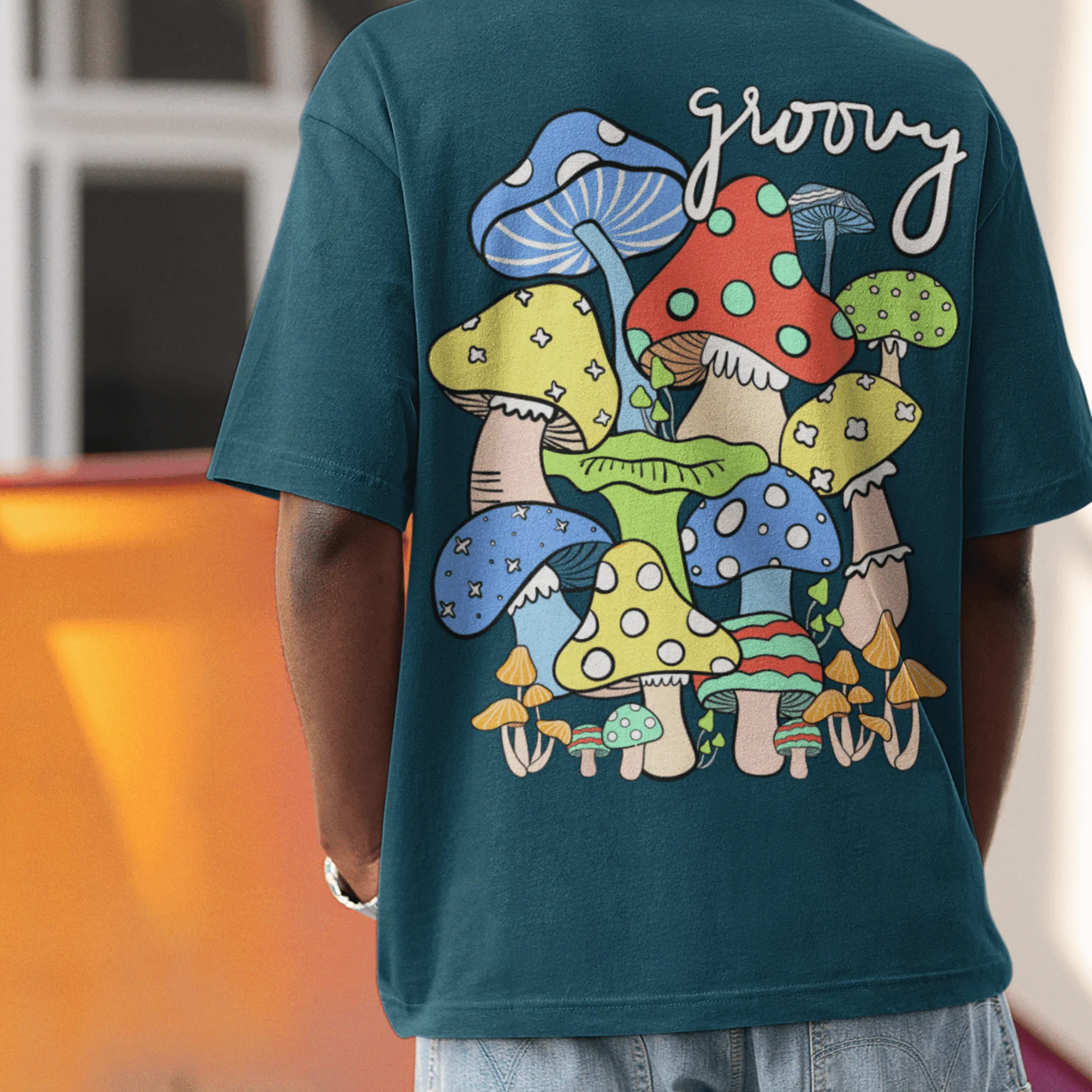Mushroom Printed Back Oversized Unisex T-shirts