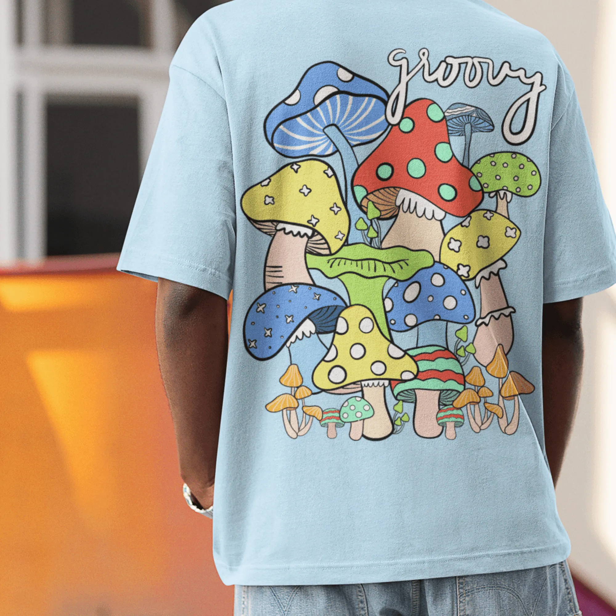 Mushroom Printed Back Oversized Unisex T-shirts