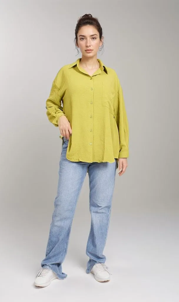 O204329-O204329 - Textured Button-Up Shirt - Mustard