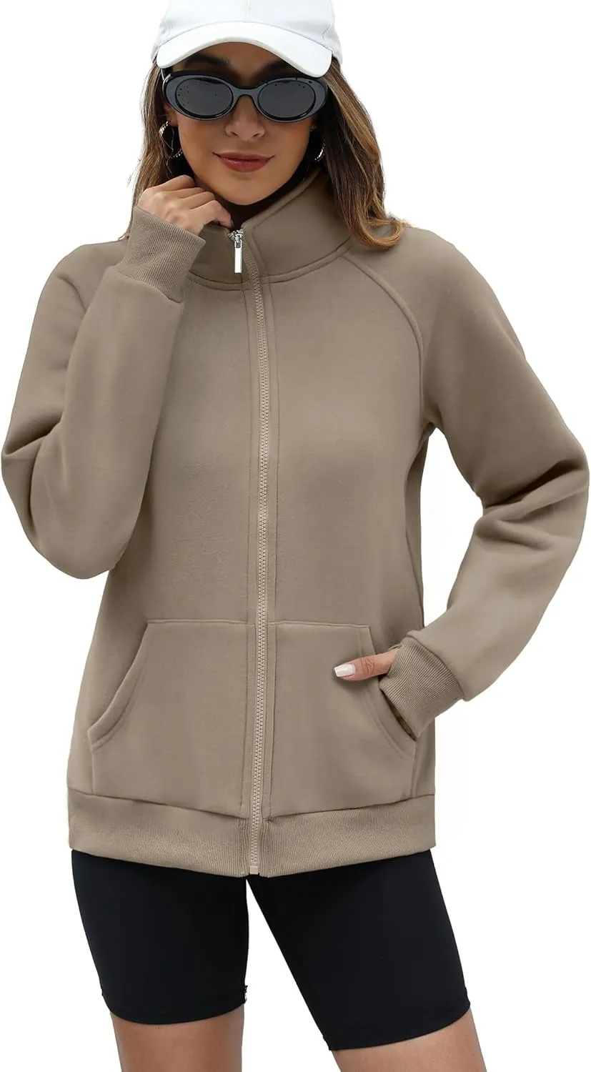 OFEEFAN Women's Full Zip Up Sweatshirt Oversized Fleece Jacket Trendy Hoodies Lightweight Coats with Pockets