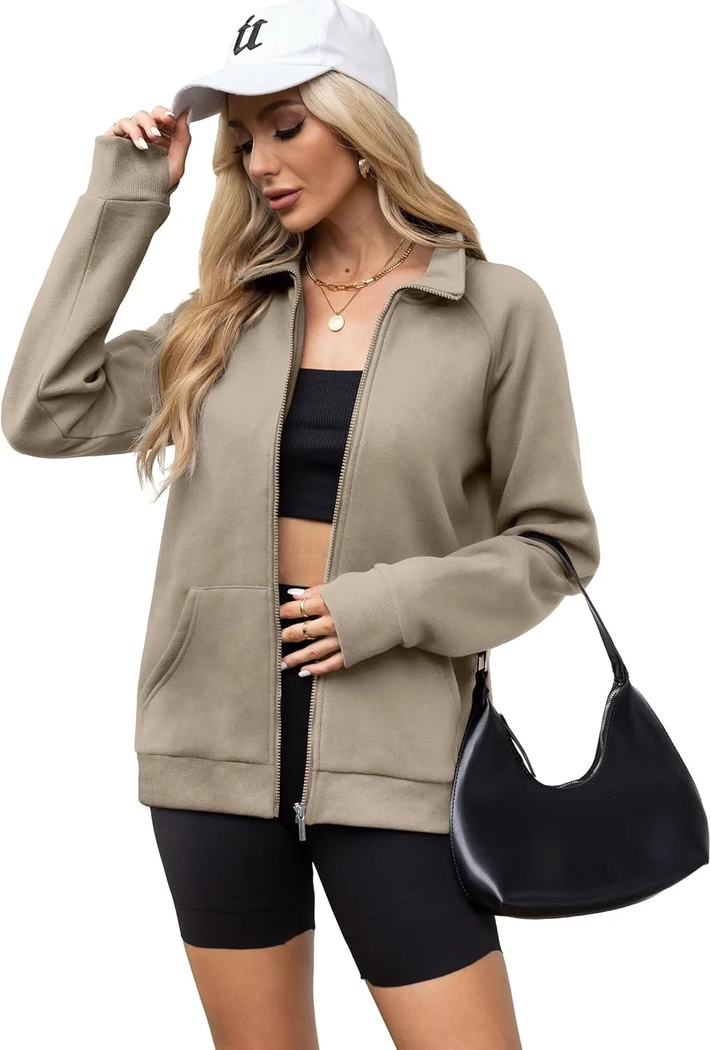 OFEEFAN Women's Full Zip Up Sweatshirt Oversized Fleece Jacket Trendy Hoodies Lightweight Coats with Pockets