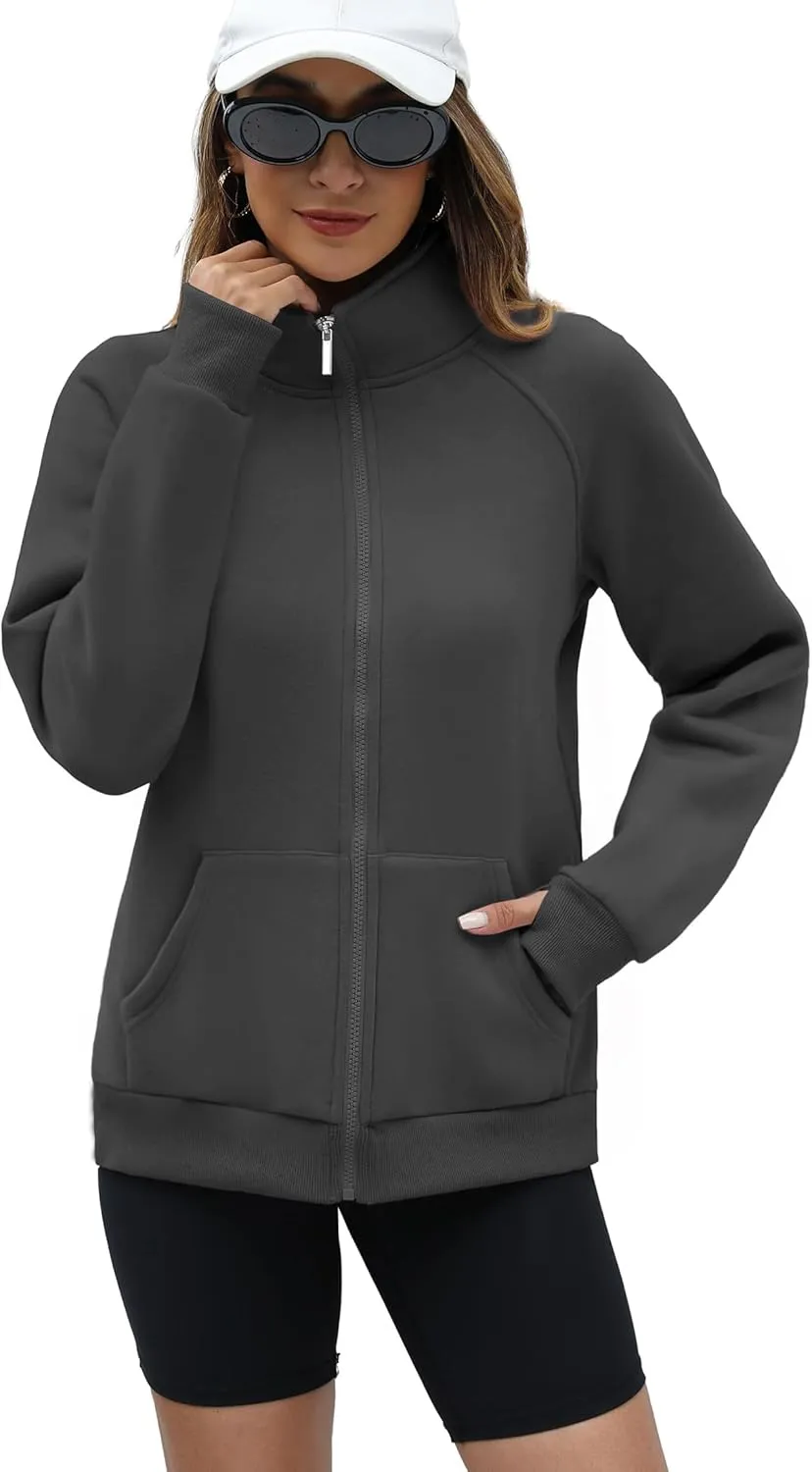 OFEEFAN Women's Full Zip Up Sweatshirt Oversized Fleece Jacket Trendy Hoodies Lightweight Coats with Pockets